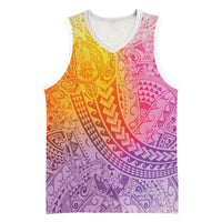 Hawaiian Turtles and Leis Basketball Jersey Tribal Kakau Pattern Magical Rainbow Sky