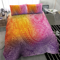 Hawaiian Turtles and Leis Bedding Set Tribal Kakau Pattern Magical Rainbow Sky