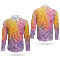 Hawaiian Turtles and Leis Couples Matching Mermaid Dress and Long Sleeve Button Shirt Tribal Kakau Pattern Magical Rainbow Sky LT03 - Polynesian Pride