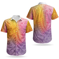 Hawaiian Turtles and Leis Couples Matching Puletasi and Hawaiian Shirt Tribal Kakau Pattern Magical Rainbow Sky LT03 - Polynesian Pride