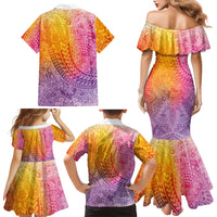 Hawaiian Turtles and Leis Family Matching Mermaid Dress and Hawaiian Shirt Tribal Kakau Pattern Magical Rainbow Sky LT03 Mom's Dress Multicolor - Polynesian Pride