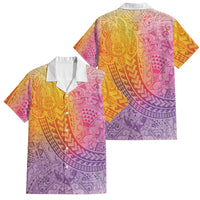 Hawaiian Turtles and Leis Family Matching Off Shoulder Maxi Dress and Hawaiian Shirt Tribal Kakau Pattern Magical Rainbow Sky LT03 Dad's Shirt - Short Sleeve Multicolor - Polynesian Pride