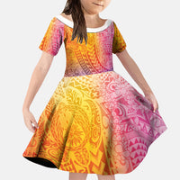 Hawaiian Turtles and Leis Family Matching Puletasi and Hawaiian Shirt Tribal Kakau Pattern Magical Rainbow Sky