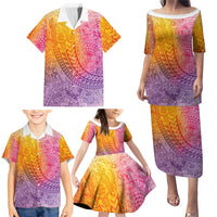 Hawaiian Turtles and Leis Family Matching Puletasi and Hawaiian Shirt Tribal Kakau Pattern Magical Rainbow Sky LT03 - Polynesian Pride