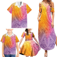 Hawaiian Turtles and Leis Family Matching Summer Maxi Dress and Hawaiian Shirt Tribal Kakau Pattern Magical Rainbow Sky LT03 - Polynesian Pride