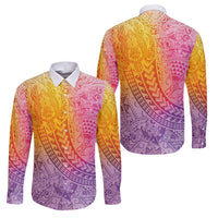 Hawaiian Turtles and Leis Family Matching Summer Maxi Dress and Hawaiian Shirt Tribal Kakau Pattern Magical Rainbow Sky LT03 Dad's Shirt - Long Sleeve Multicolor - Polynesian Pride