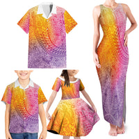 Hawaiian Turtles and Leis Family Matching Tank Maxi Dress and Hawaiian Shirt Tribal Kakau Pattern Magical Rainbow Sky LT03 - Polynesian Pride