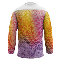 Hawaiian Turtles and Leis Hockey Jersey Tribal Kakau Pattern Magical Rainbow Sky