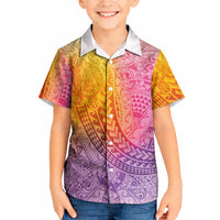 Hawaiian Turtles and Leis Kid Hawaiian Shirt Tribal Kakau Pattern Magical Rainbow Sky LT03 Kid Multicolor - Polynesian Pride