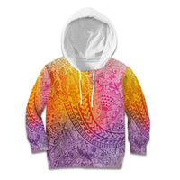 Hawaiian Turtles and Leis Kid Hoodie Tribal Kakau Pattern Magical Rainbow Sky