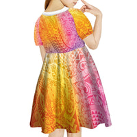 Hawaiian Turtles and Leis Kid Short Sleeve Dress Tribal Kakau Pattern Magical Rainbow Sky LT03 - Polynesian Pride