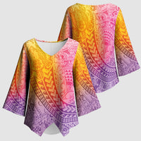 Hawaiian Turtles and Leis Kimono Sleeve Blouse Tribal Kakau Pattern Magical Rainbow Sky