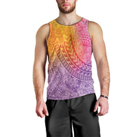 Hawaiian Turtles and Leis Men Tank Top Tribal Kakau Pattern Magical Rainbow Sky