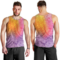 Hawaiian Turtles and Leis Men Tank Top Tribal Kakau Pattern Magical Rainbow Sky