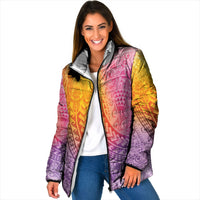 Hawaiian Turtles and Leis Padded Jacket Tribal Kakau Pattern Magical Rainbow Sky