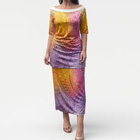 Hawaiian Turtles and Leis Puletasi Tribal Kakau Pattern Magical Rainbow Sky LT03 Long Dress Multicolor - Polynesian Pride