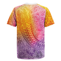 Hawaiian Turtles and Leis Rugby Jersey Tribal Kakau Pattern Magical Rainbow Sky