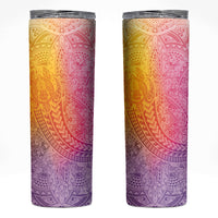 Hawaiian Turtles and Leis Skinny Tumbler Tribal Kakau Pattern Magical Rainbow Sky