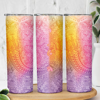 Hawaiian Turtles and Leis Skinny Tumbler Tribal Kakau Pattern Magical Rainbow Sky