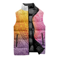Hawaiian Turtles and Leis Sleeveless Puffer Jacket Tribal Kakau Pattern Magical Rainbow Sky