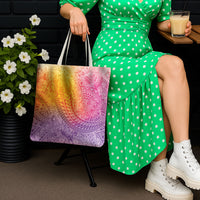 Hawaiian Turtles and Leis Tote Bag Tribal Kakau Pattern Magical Rainbow Sky