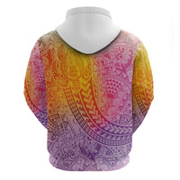 Hawaiian Turtles and Leis Zip Hoodie Tribal Kakau Pattern Magical Rainbow Sky