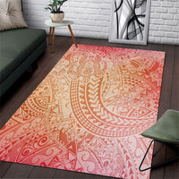 Hawaiian Turtles and Leis Area Rug Tribal Kakau Pattern Peach Fuzz Color