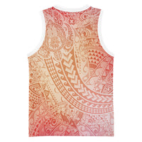 Hawaiian Turtles and Leis Basketball Jersey Tribal Kakau Pattern Peach Fuzz Color