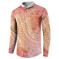 Hawaiian Turtles and Leis Button Sweatshirt Tribal Kakau Pattern Peach Fuzz Color