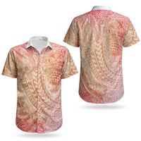 Hawaiian Turtles and Leis Couples Matching Off Shoulder Maxi Dress and Hawaiian Shirt Tribal Kakau Pattern Peach Fuzz Color LT03 - Polynesian Pride