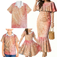 Hawaiian Turtles and Leis Family Matching Mermaid Dress and Hawaiian Shirt Tribal Kakau Pattern Peach Fuzz Color LT03 - Polynesian Pride