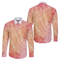 Hawaiian Turtles and Leis Family Matching Mermaid Dress and Hawaiian Shirt Tribal Kakau Pattern Peach Fuzz Color LT03 Dad's Shirt - Long Sleeve Peach Fuzz - Polynesian Pride