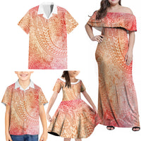 Hawaiian Turtles and Leis Family Matching Off Shoulder Maxi Dress and Hawaiian Shirt Tribal Kakau Pattern Peach Fuzz Color