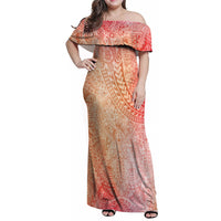 Hawaiian Turtles and Leis Family Matching Off Shoulder Maxi Dress and Hawaiian Shirt Tribal Kakau Pattern Peach Fuzz Color