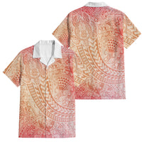 Hawaiian Turtles and Leis Family Matching Off Shoulder Short Dress and Hawaiian Shirt Tribal Kakau Pattern Peach Fuzz Color LT03 Dad's Shirt - Short Sleeve Peach Fuzz - Polynesian Pride