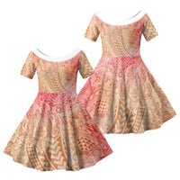 Hawaiian Turtles and Leis Family Matching Puletasi and Hawaiian Shirt Tribal Kakau Pattern Peach Fuzz Color LT03 Daughter's Dress Peach Fuzz - Polynesian Pride