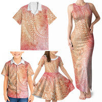 Hawaiian Turtles and Leis Family Matching Tank Maxi Dress and Hawaiian Shirt Tribal Kakau Pattern Peach Fuzz Color LT03 - Polynesian Pride