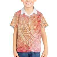 Hawaiian Turtles and Leis Family Matching Tank Maxi Dress and Hawaiian Shirt Tribal Kakau Pattern Peach Fuzz Color