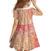 Hawaiian Turtles and Leis Kid Short Sleeve Dress Tribal Kakau Pattern Peach Fuzz Color LT03 - Polynesian Pride