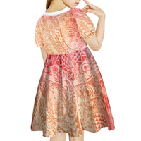 Hawaiian Turtles and Leis Kid Short Sleeve Dress Tribal Kakau Pattern Peach Fuzz Color LT03 - Polynesian Pride