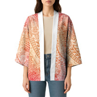 Hawaiian Turtles and Leis Kimono Tribal Kakau Pattern Peach Fuzz Color
