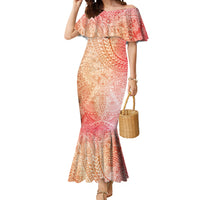 Hawaiian Turtles and Leis Mermaid Dress Tribal Kakau Pattern Peach Fuzz Color LT03 Women Peach Fuzz - Polynesian Pride