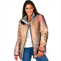 Hawaiian Turtles and Leis Padded Jacket Tribal Kakau Pattern Peach Fuzz Color