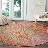 Hawaiian Turtles and Leis Round Carpet Tribal Kakau Pattern Peach Fuzz Color