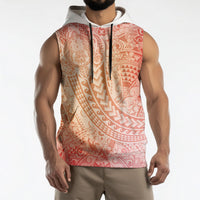 Hawaiian Turtles and Leis Sleeveless Hoodie Tribal Kakau Pattern Peach Fuzz Color