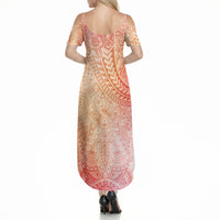 Hawaiian Turtles and Leis Summer Maxi Dress Tribal Kakau Pattern Peach Fuzz Color LT03 - Polynesian Pride