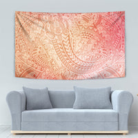 Hawaiian Turtles and Leis Tapestry Tribal Kakau Pattern Peach Fuzz Color