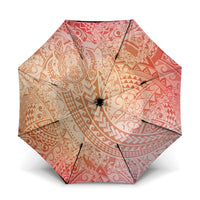 Hawaiian Turtles and Leis Umbrella Tribal Kakau Pattern Peach Fuzz Color