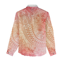 Hawaiian Turtles and Leis Women Casual Shirt Tribal Kakau Pattern Peach Fuzz Color