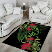 New Zealand Chameleon and Gecko Area Rug Maori Silver Fern and Pohutukawa Decoration